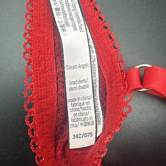 Victorias Secret Dream Angels Red Lace Lined Demi Underwire Bra Sz 34C - Picture 11 of 14